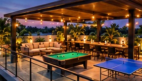 Rooftop lounge design concept with a pool table