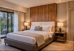 Guest accommodation concept with warm natural finishes